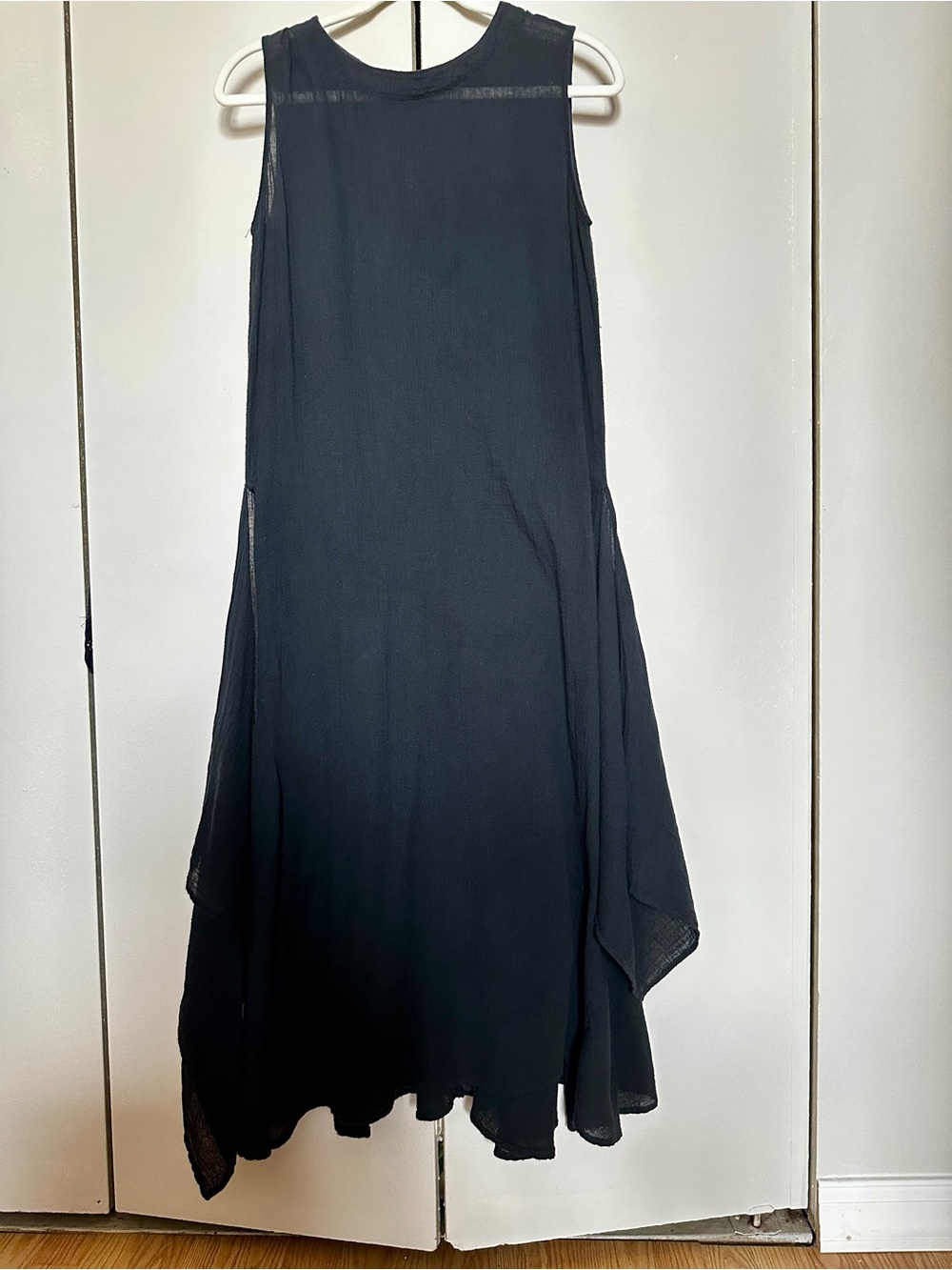 CARON CALLAHAN Lagenlook Black Flowy Asymmetrical Hem Maxi Dress S Witchy Gauzy